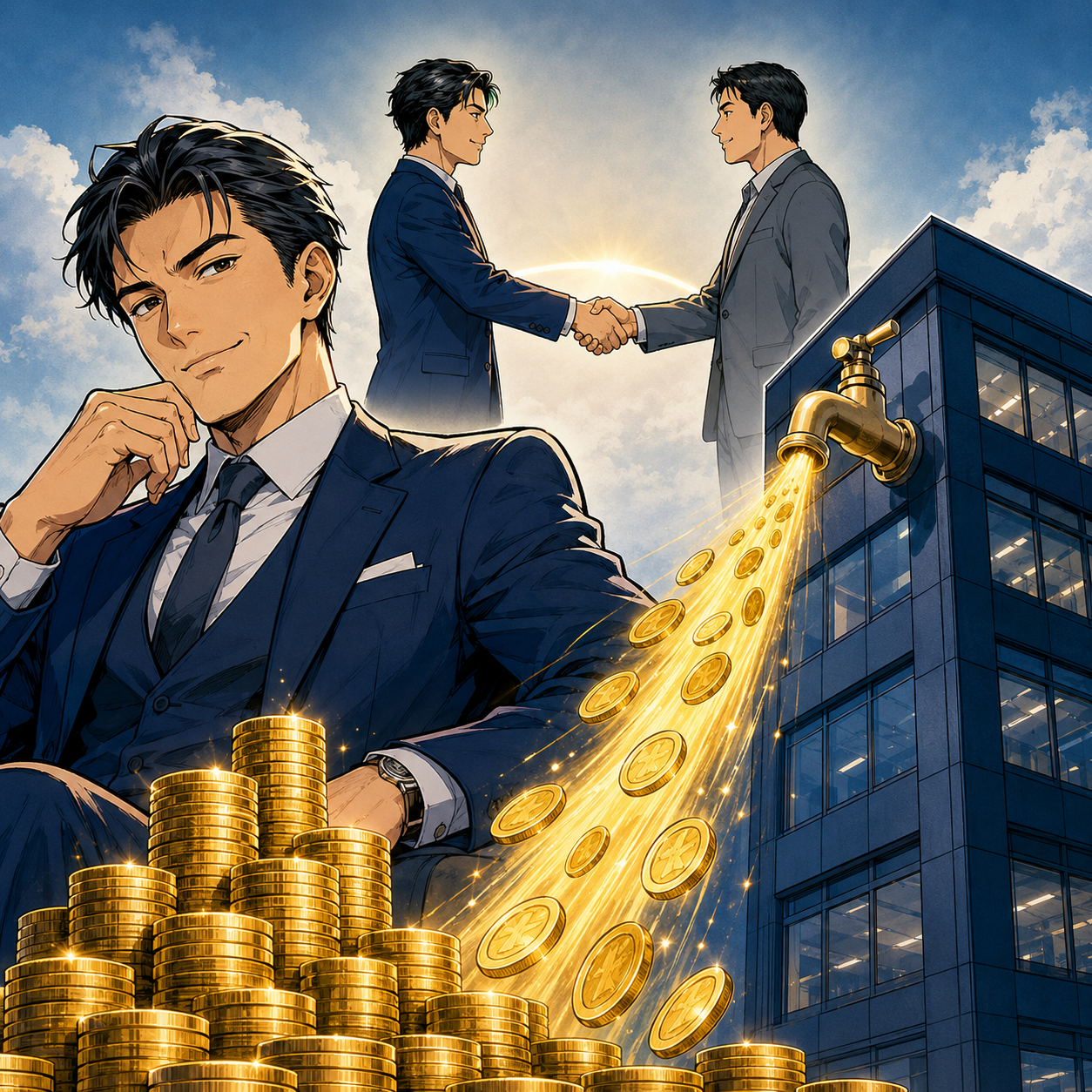知り合いを1社紹介し成約すると毎月10万円の顧問料が永久に入り続けるストック収益の図解